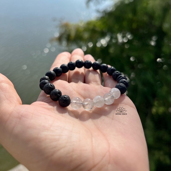 Lava Rocks & Quartz Stretch Bracelet - Picture 4 of 4